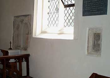 South chancel wall with double piscina & leper squint